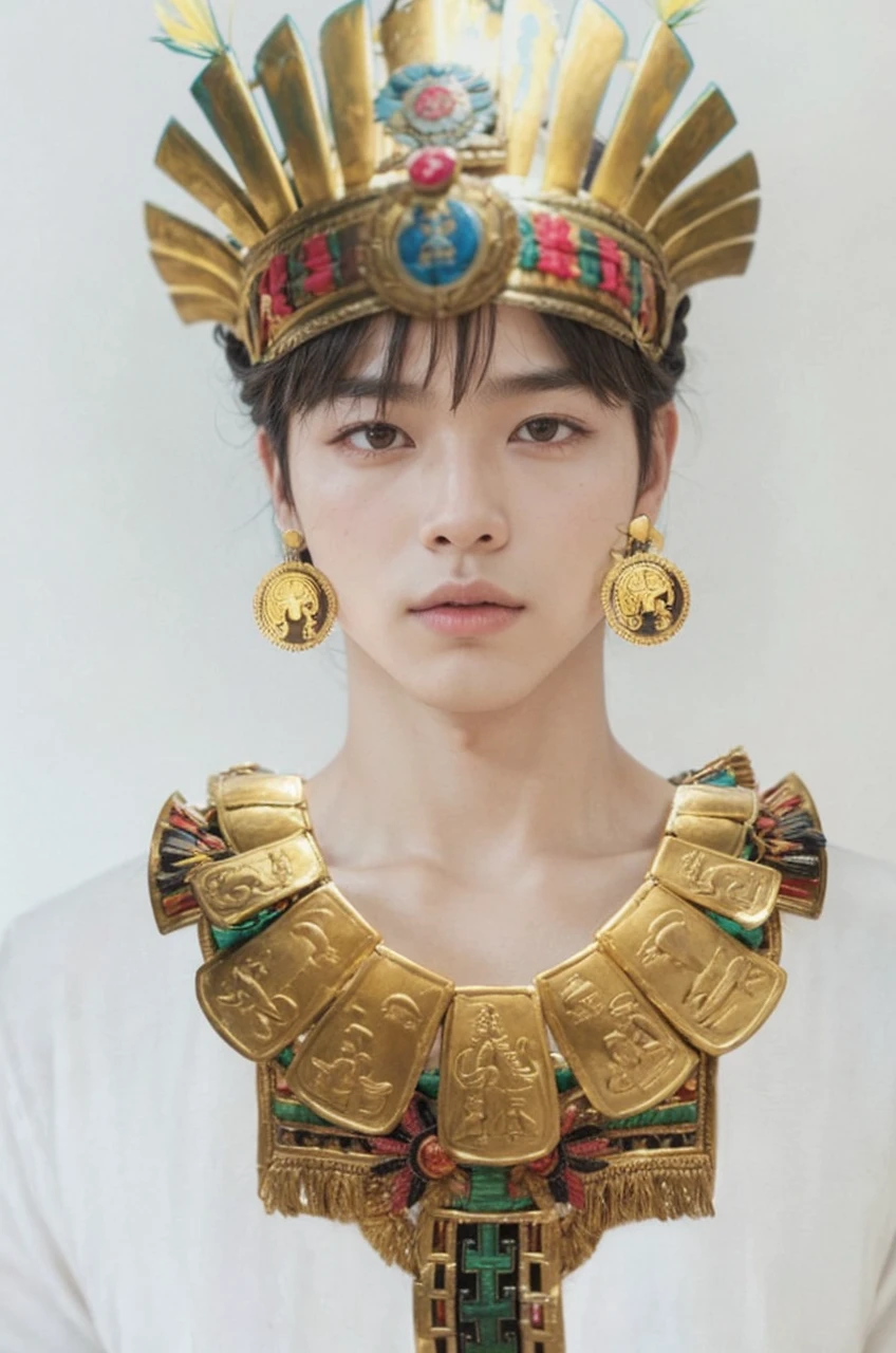 Hyunjun hur actor and kpop idol more realism in hair and clothing hair orange, Peru, inca Create a representation of an inca sitting on his throne, surrounded by riches and tributes. Imagine an Inca warrior leading his army into battle. Design a detailed portrait of an Inca dressed in his best outfits and jewelry. Draw an illustration of an Inca participating in a sacred ritual at a temple. Create an image of an Inca walking through the gardens of Machu Picchu, contemplating the majesty of the citadel. Design a mural that represents the daily life of the Incas in their empire. Imagine an Inca hunting in the Andes, surrounded by mountainous landscapes. Draw an illustration of an Inca celebrating a traditional festival with his people. Create an artistic representation of an Inca receiving tribute from different regions of the empire. Design a scene of an Inca consulting a shaman to make important decisions.