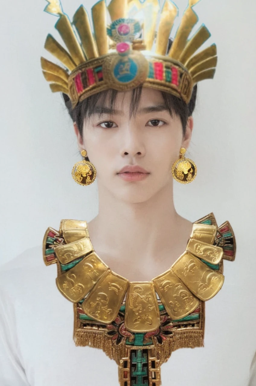 Hyunjun hur actor and kpop idol more realism in hair and clothing hair orange, Peru, inca Create a representation of an inca sitting on his throne, surrounded by riches and tributes. Imagine an Inca warrior leading his army into battle. Design a detailed portrait of an Inca dressed in his best outfits and jewelry. Draw an illustration of an Inca participating in a sacred ritual at a temple. Create an image of an Inca walking through the gardens of Machu Picchu, contemplating the majesty of the citadel. Design a mural that represents the daily life of the Incas in their empire. Imagine an Inca hunting in the Andes, surrounded by mountainous landscapes. Draw an illustration of an Inca celebrating a traditional festival with his people. Create an artistic representation of an Inca receiving tribute from different regions of the empire. Design a scene of an Inca consulting a shaman to make important decisions.