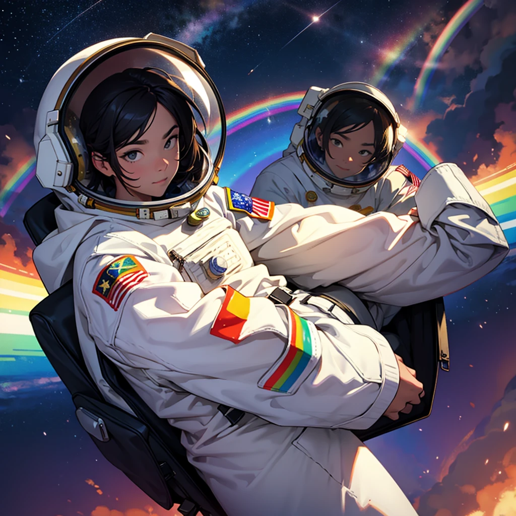 Astronaut with a rainbow in the background