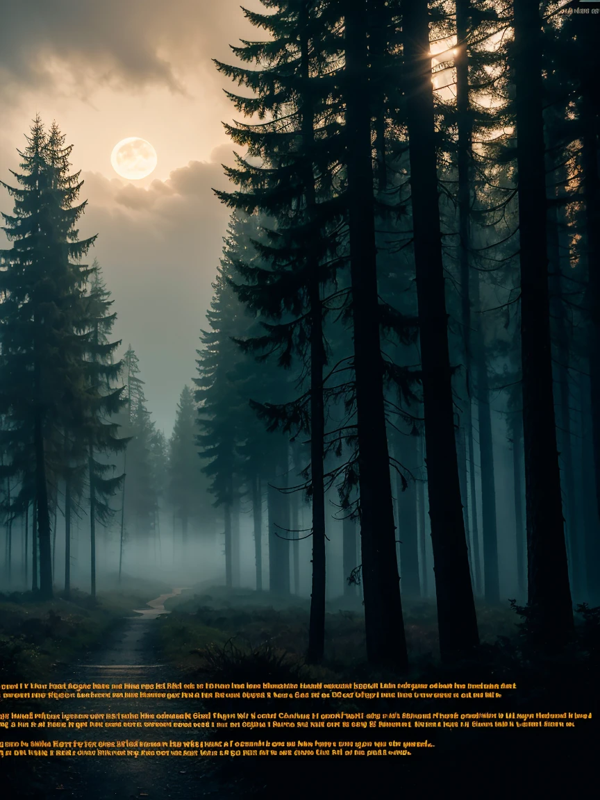 a misty forest background at night, with tall trees and a full moon partially hidden by clouds. Surrounding the central text are subtle gold musical note icons and classical instrument silhouettes. In the bottom right corner, a highlighted phrase: "Subscribe for weekly dark instrumental music", in a clear and legible font. The soft light effect illuminates the center of the banner, highlighting the text and creating a mysterious and captivating atmosphere.
