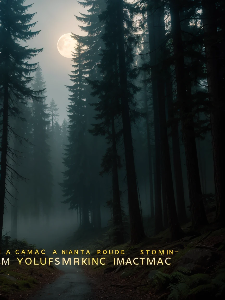 a misty forest background at night, with tall trees and a full moon partially hidden by clouds. Surrounding the central text are subtle gold musical note icons and classical instrument silhouettes. In the bottom right corner, a highlighted phrase: "Subscribe for weekly dark instrumental music", in a clear and legible font. The soft light effect illuminates the center of the banner, highlighting the text and creating a mysterious and captivating atmosphere.