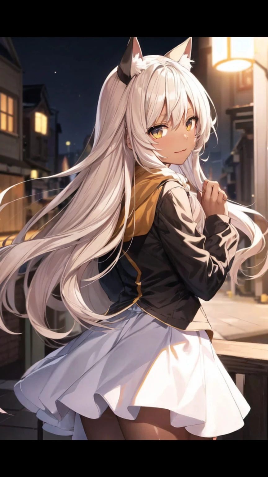 anime girl with long white hair and cat ears standing in front of a street, girl with white hair, perfect white haired girl, blonde anime girl with long hair, anime girl with long hair, anime style 4 k, best anime 4k konachan wallpaper, girls frontline style, 4k anime wallpaper, anime art wallpaper 8 k, anime visual of a cute girl