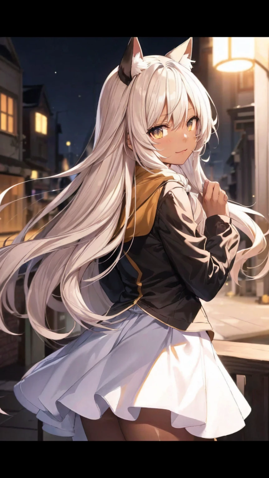 anime girl with long white hair and cat ears standing in front of a street, girl with white hair, perfect white haired girl, blonde anime girl with long hair, anime girl with long hair, anime style 4 k, best anime 4k konachan wallpaper, girls frontline style, 4k anime wallpaper, anime art wallpaper 8 k, anime visual of a cute girl