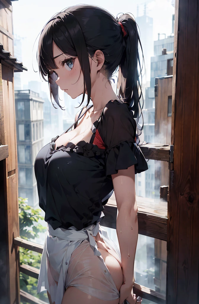Absurd、High resolution、Ultra-detailed、
、Complex architecture、signal machine、Very heavy rain
、Panoramic cityscape、
(masterpiece、Highest quality)、Ray Tracing、Absurd、Hmph、masterpiece, ((View the scenery)), (profile), (~ side), View from the side, Turn to the side, Sharp focus ,Delicate and beautiful hair, eyes and face, real, Hyper Detail, Beautiful girl, Dynamic Hair, Pale skin, (thin),nature(Large Breasts:1.3), ((Cleavage)), (((areola is sheer))), (Areol), (Leaning forward),Beautiful and cute woman, Mature Woman , (((Facial))),((vaporing body)),Soaking wet,The fog was exhaled,vapor,trembling, (Delicate black hair),Long hair in a ponytail, ~ sideways,(Wearing a white off-the-shoulder shirt), Contemptuous look,A look of contempt, dislike,Glare, Mouth closed, (((Put your arms behind your back))), ((Protruding chest))