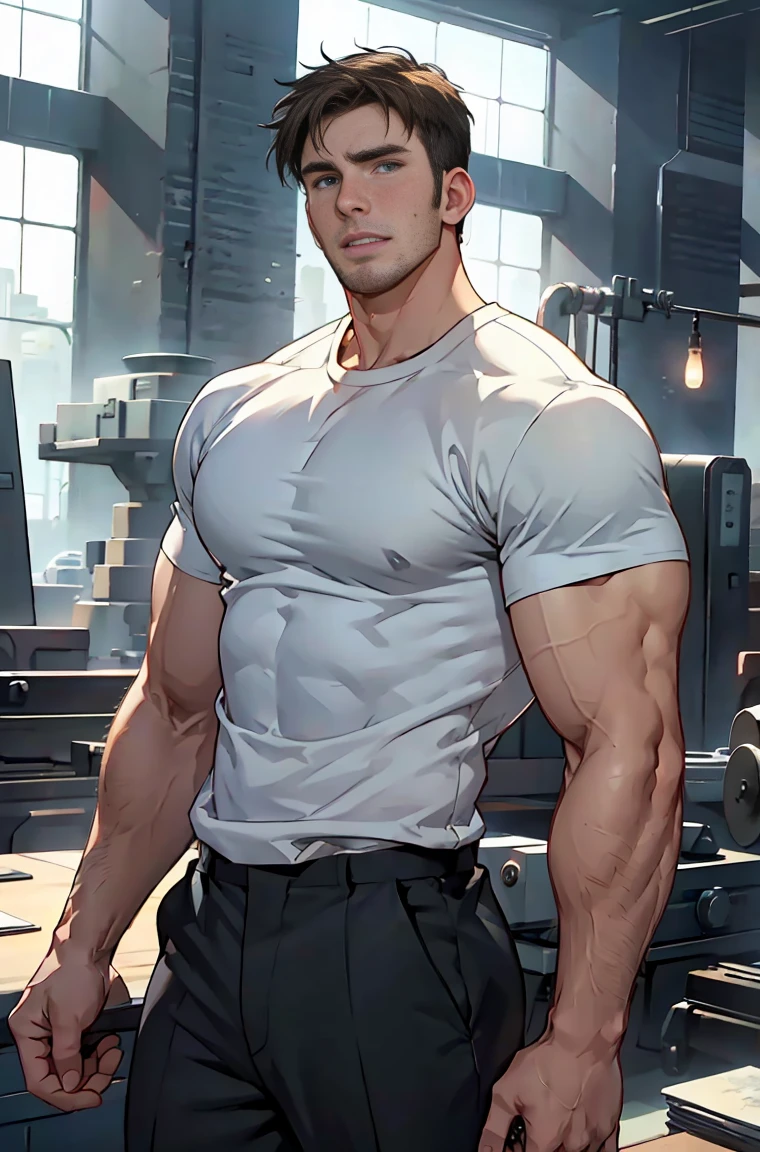 Hot tall muscular male, chris evans face, chris evans picture, tall body, sexy body, The man is wearing a white shirt 