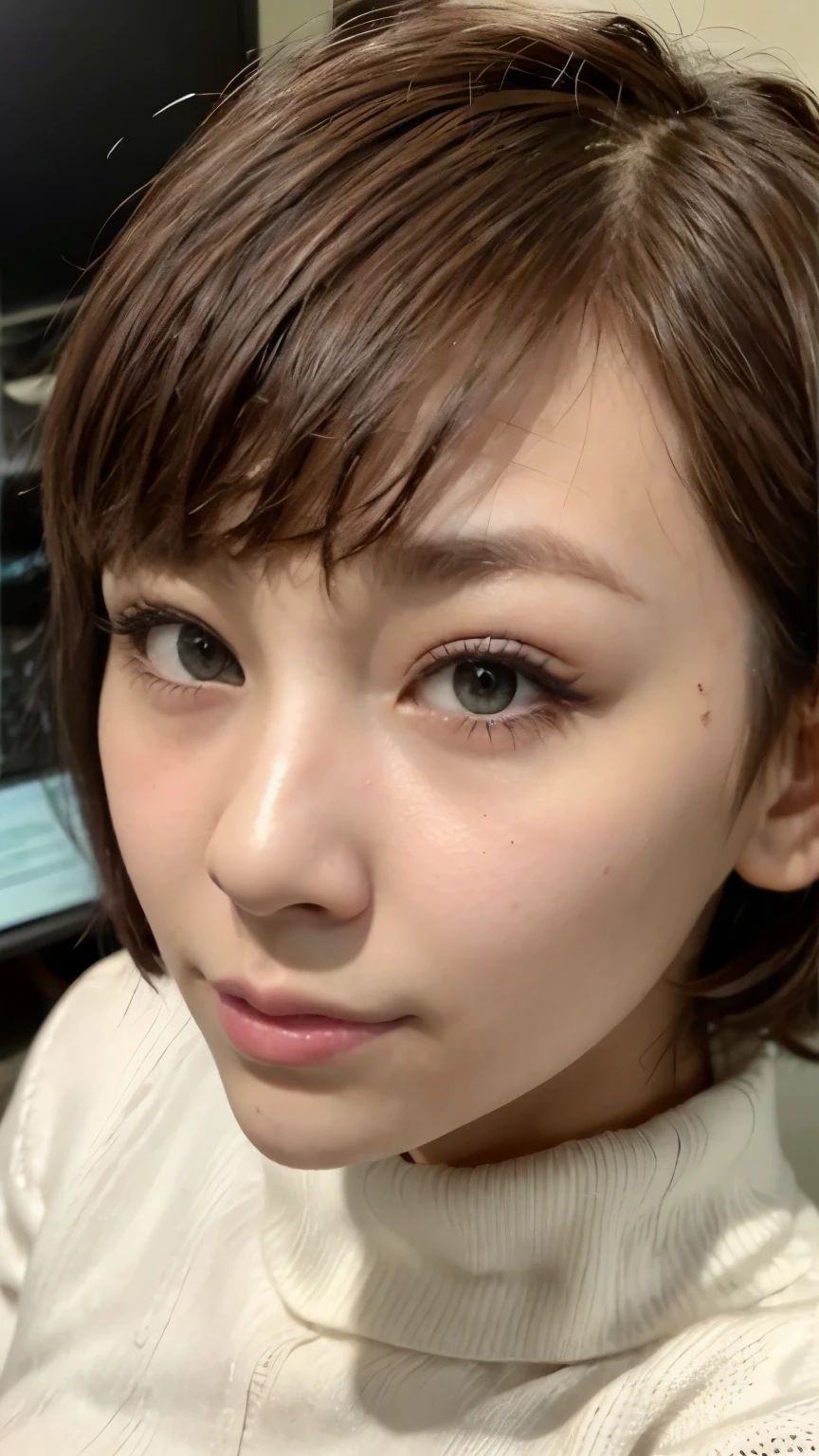 (Realistic、Like a photograph、Live Action、8K, Realistic, RAW Photos, Best image quality: 1.4), Single-lens reflex camera、RAW Photos, Highest quality, Realistic, Very detailedな CG Unity 8K 壁紙, Written boundary depth, Cinematic Light, Lens flare, Ray Tracing, Realistic background、(Wear glasses、tight turtleneck long sleeve knit:1.4、Pleated skirt:1.1、Big Breasts)、((Upward glance))、((ultra high density skin))、 1 female,Cute Japanese Woman、Japanese office lady sitting and working、((whole body:1.5),View the computer:1.1、short hair:1.2、Pink inner color hair、tie your hair with a hair clip、I like that style、stylish、Very detailed、Pay attention to the details、Perfect outfit、(Sunburned skin)、Beautiful feet:1.1,Are standing、View from above
