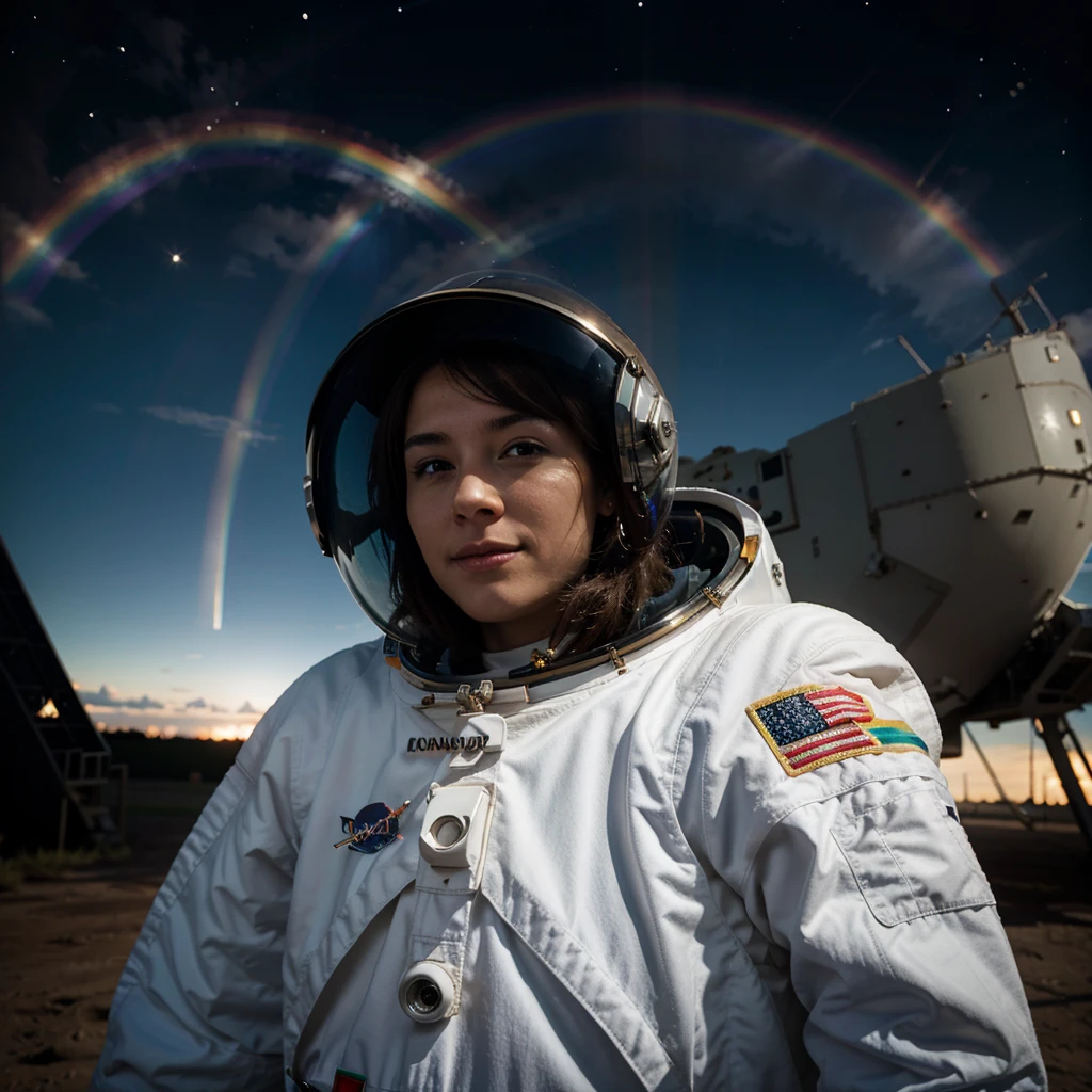 Astronaut with a rainbow in the background