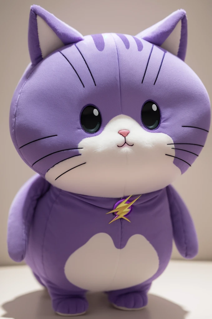 Cute cat dressed as a flash 3d cartoon, chubby and purple plush