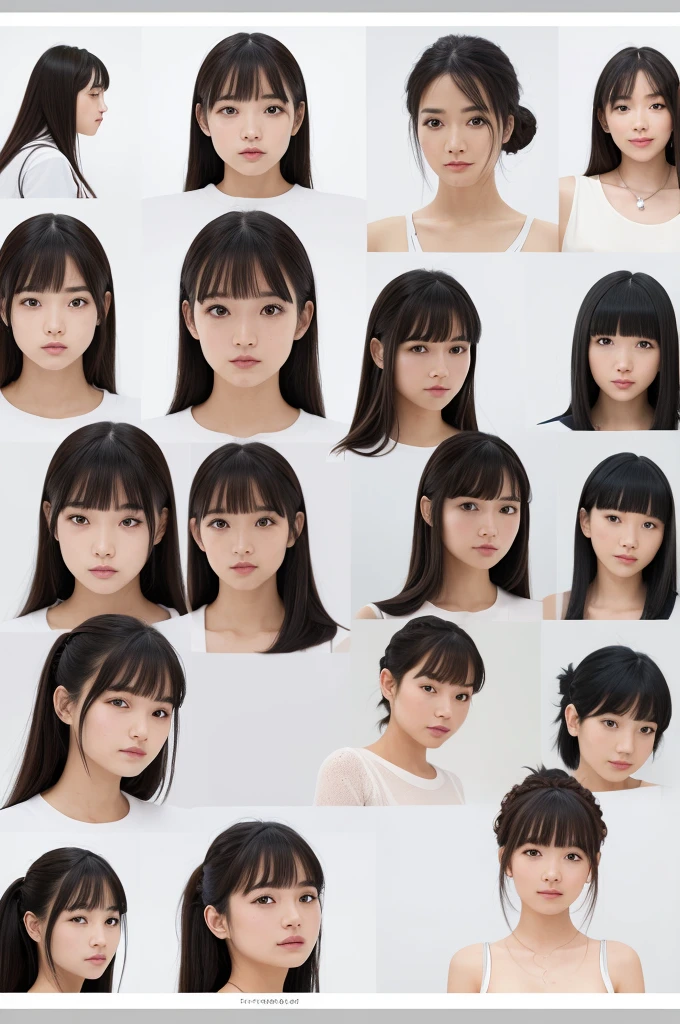 ((masterpiece)),(((Highest quality))),(Character design sheet, same characters, front, ~ side, return), figure, 1 Girl, hair color, bangs, Hairstyle Twin bun, Hanging eyes, Environmental change scene, Hairstyle Fax, Pose Jitai, woman, Dog motif,Dog motifの衣装, star, Charton Betalora, (simple returnground, white returnground: 1.3), --6