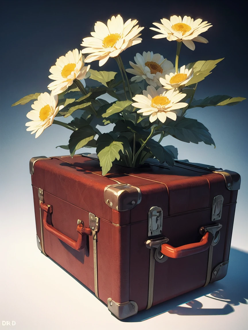 There is a suitcase with a straw hat on top., cloud, atmosphere, leaf, Floating Chrysanthemums, paper airplane, (Miniature: 1.2), 2.5D illustration, 3D Rendering, 3D Modeling, Bubble Mat, Behans 3D Art Trends, Behans 3D Art Trends, 3D illustration, 3D illustration, 3D illustration, Commercial Illustration, Cinema 4D Color Rendering, 3D Rendering stylization, stylized digital illustration, 3D stylized scene, stylized 3D Rendering