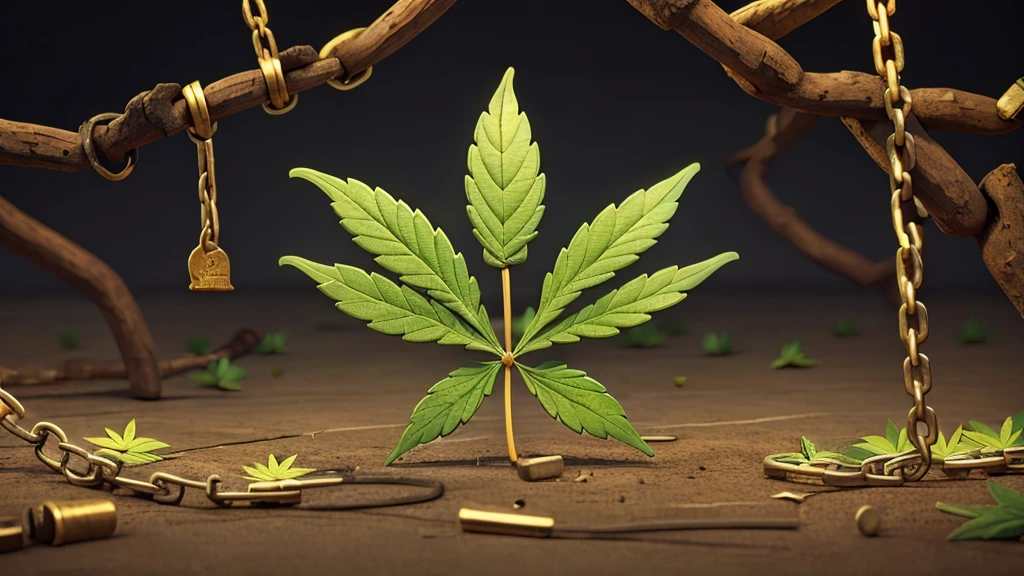 cannabis leaf breaking metal chains, freedom