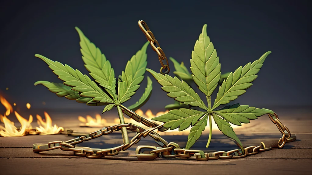 cannabis leaf breaking metal chains, freedom