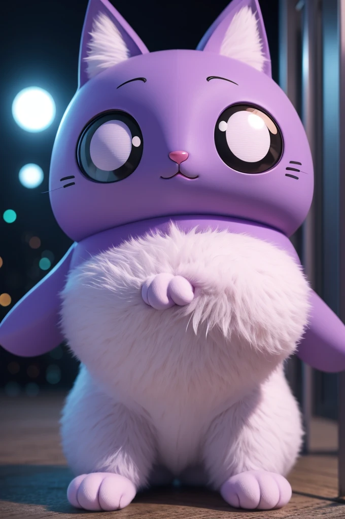 Cute cat in flash costume 3d cartoon chubby and purple big eyes 4d