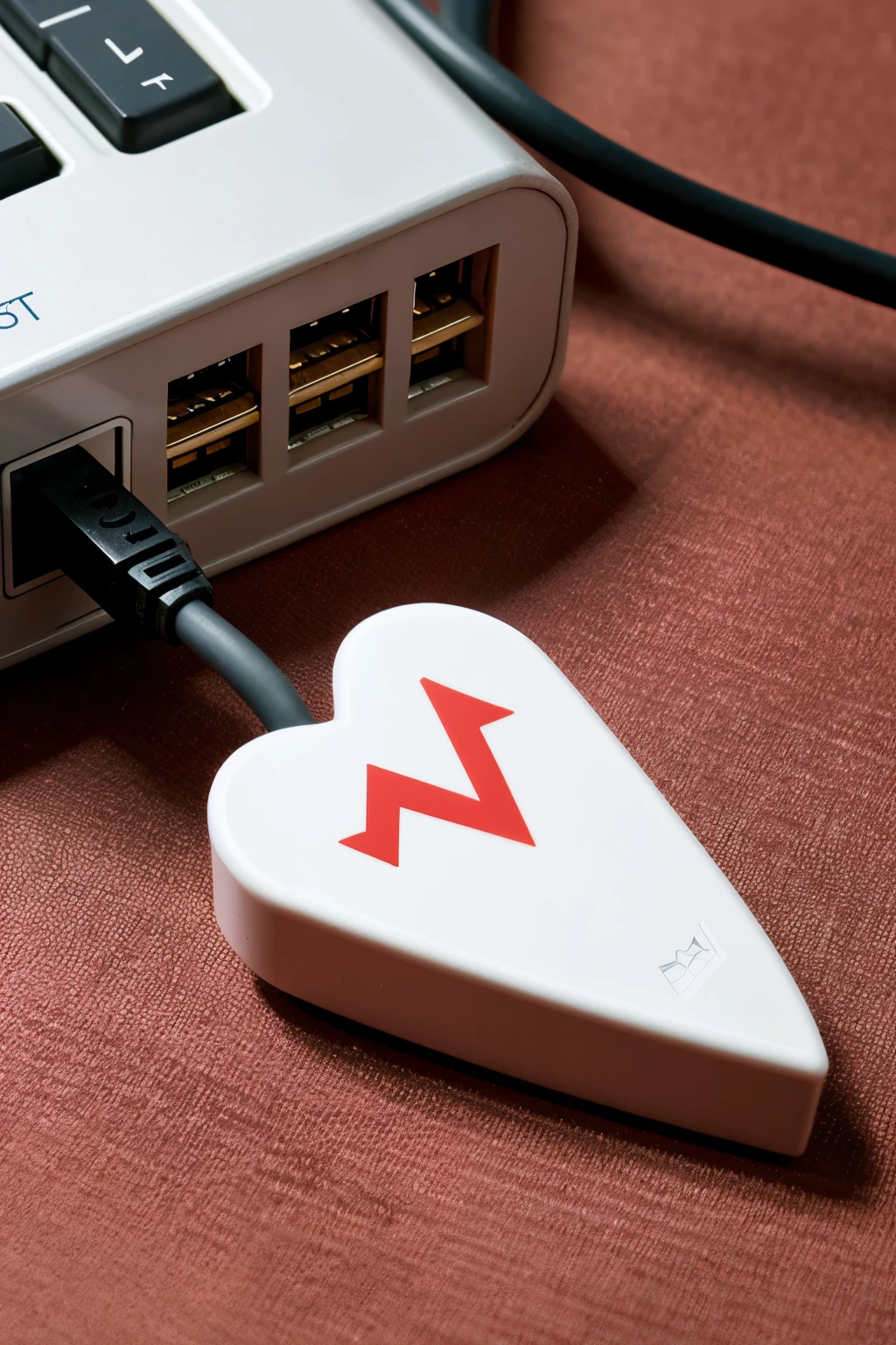 Lan port plugged into a heart with ethernet cable plugged into word lAn