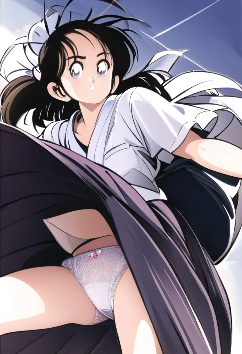 音無響子
Low - Angle、
Low - Angle、Long skirt、Hold down your skirt that is being blown up by the strong wind、Anime white panties in a strong wind、Crotch is visible
ローレグのパンツ、Color: White、
Crotch is visible、
、Lined、White lace lining、