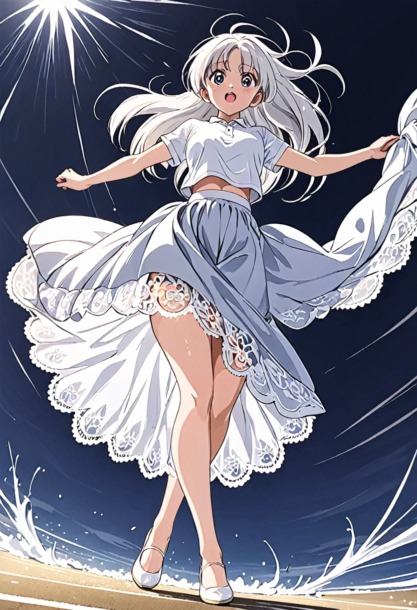 音無響子
Low - Angle、
Low - Angle、Long skirt、Hold down your skirt that is being blown up by the strong wind、Anime white panties in a strong wind、Crotch is visible
ローレグのパンツ、Color: White、
Crotch is visible、
、Lined、White lace lining、
