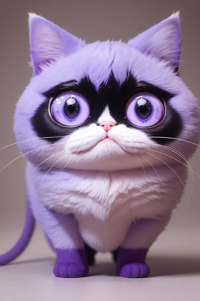 Cute cat 3d cartoon chubby and purple big eyes 4d vibrant colors strong colors