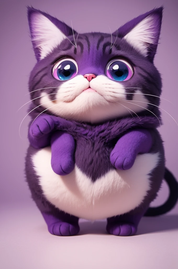 Cute cat 3d cartoon chubby and purple big eyes 4d vibrant colors strong colors Happy