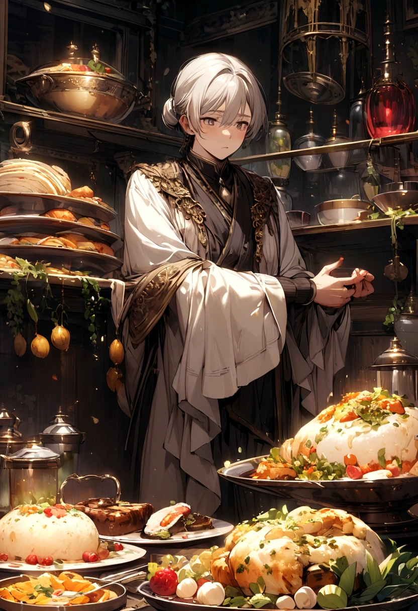 He sighs or groans when he is served a dish that he considers "too much" in quantity.