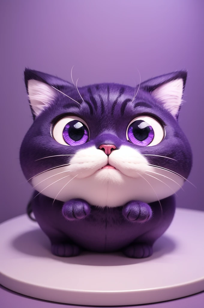 Cute cat 3d cartoon chubby and purple big eyes 4d vibrant colors strong colors Happy