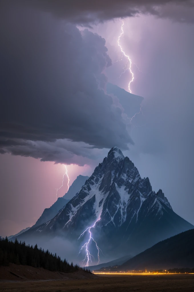 Mountain with lightning behind