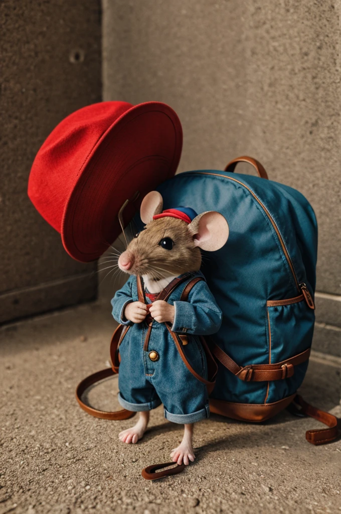 Animated mouse with hat and backpack