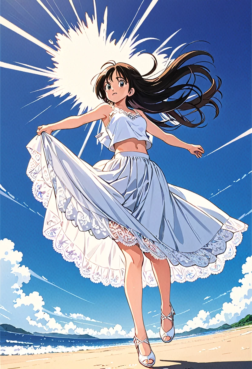 音無響子
Low - Angle、
Low - Angle、Long skirt、Hold down your skirt that is being blown up by the strong wind、Anime white panties in a strong wind、Crotch is visible
ローレグのパンツ、Color: White、
Crotch is visible、
、Lined、White lace lining、