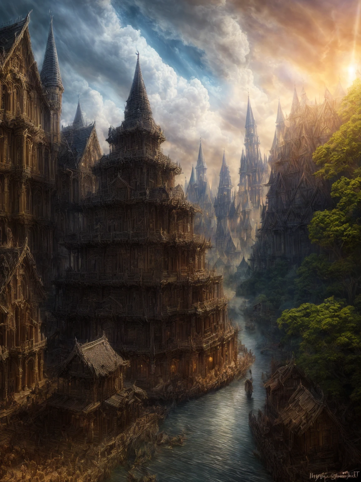 (Award-winning masterpiece:1.5), (incredible detail), (hyper realistic:1.4), (whole body:1.7), (witches rebuilding their village), (brutal creature defeated), (detailed depiction of reconstruction and hope), (dramatic lighting), (intricate details:1.1)