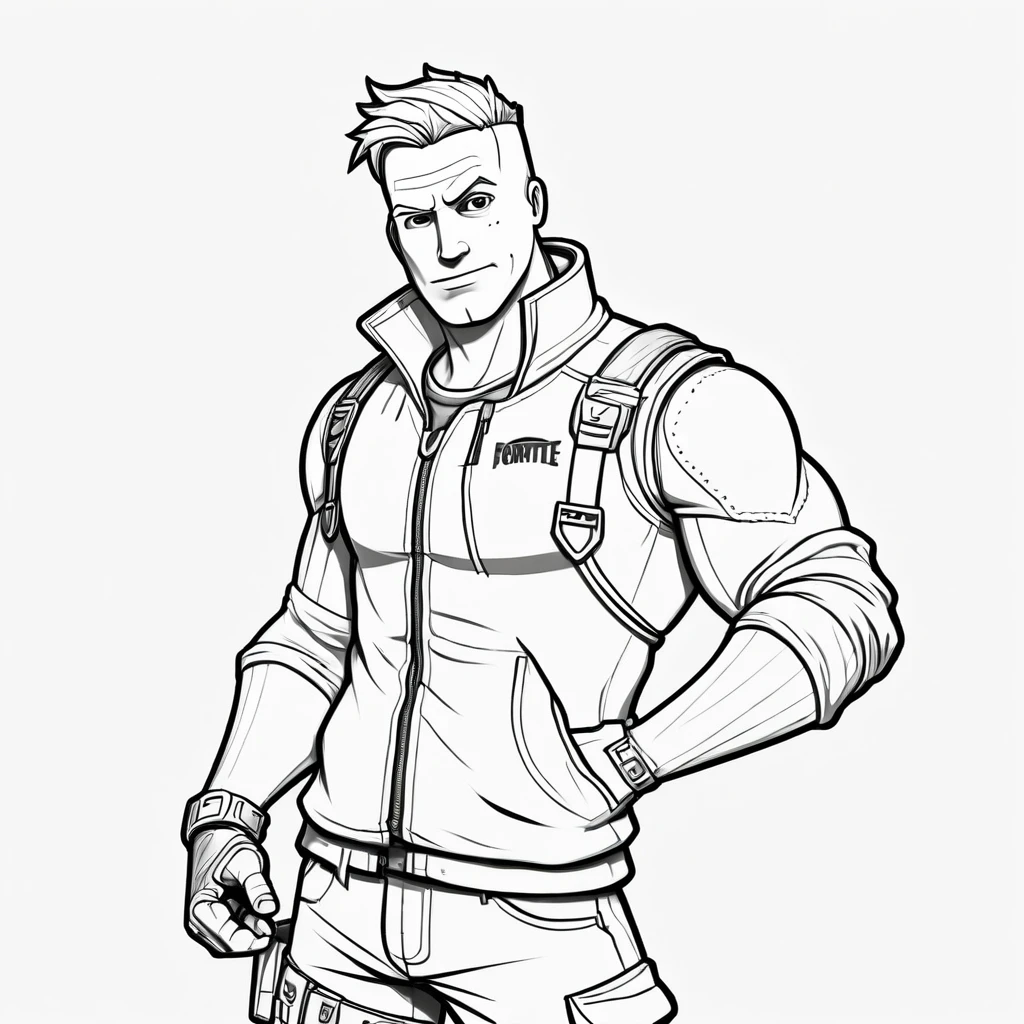 black and white, line art, coloring drawing of Original Fortnite Character Ramirez, white background, thick outlines