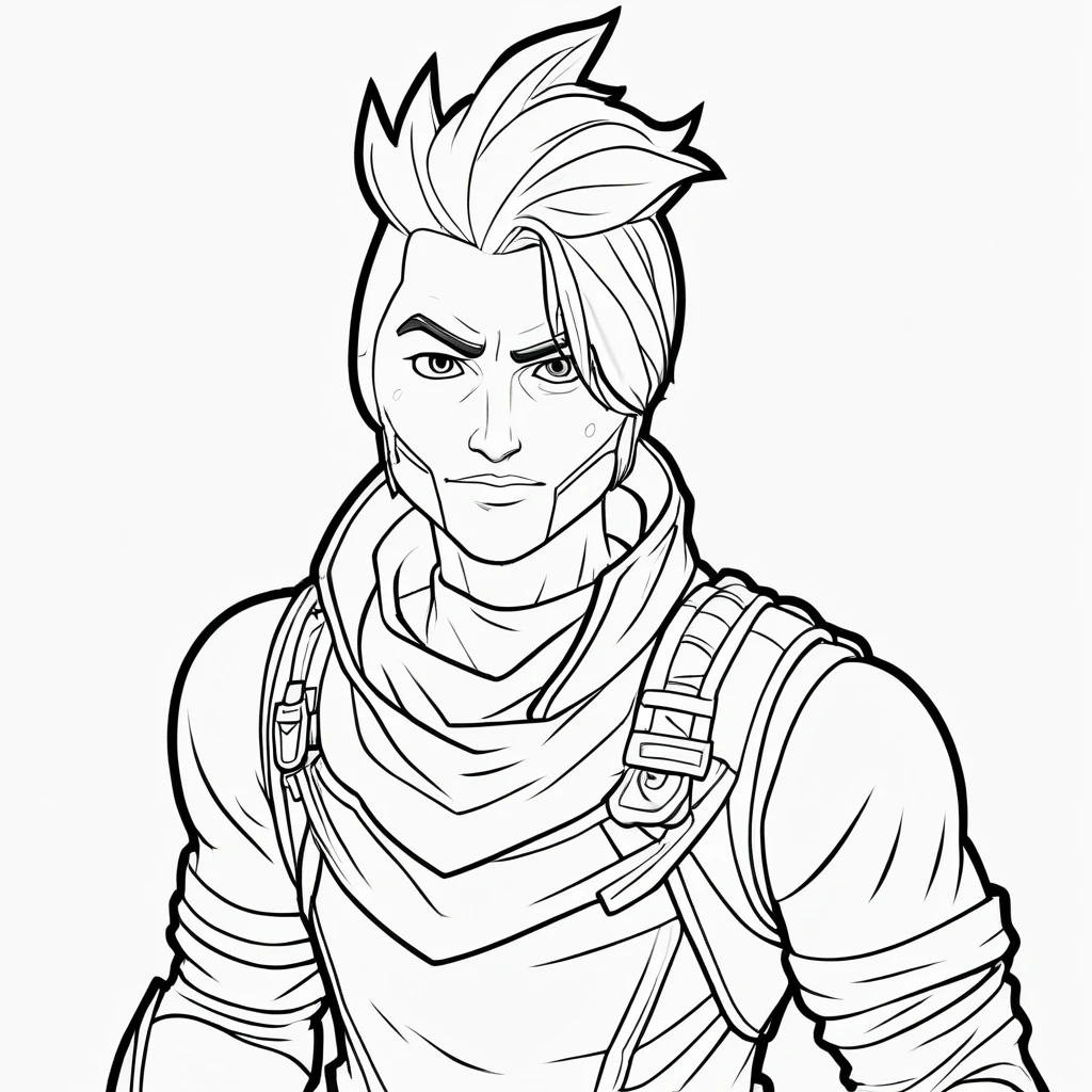 black and white, line art, coloring drawing of Original Fortnite Character Ramirez, white background, thick outlines