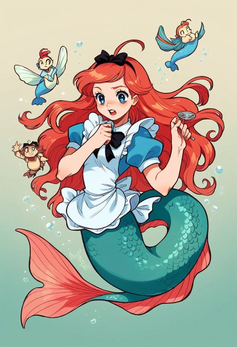 Alicia (From Alice in Wonderland) being a mermaid, playing with Ariel (From The Little Mermaid)