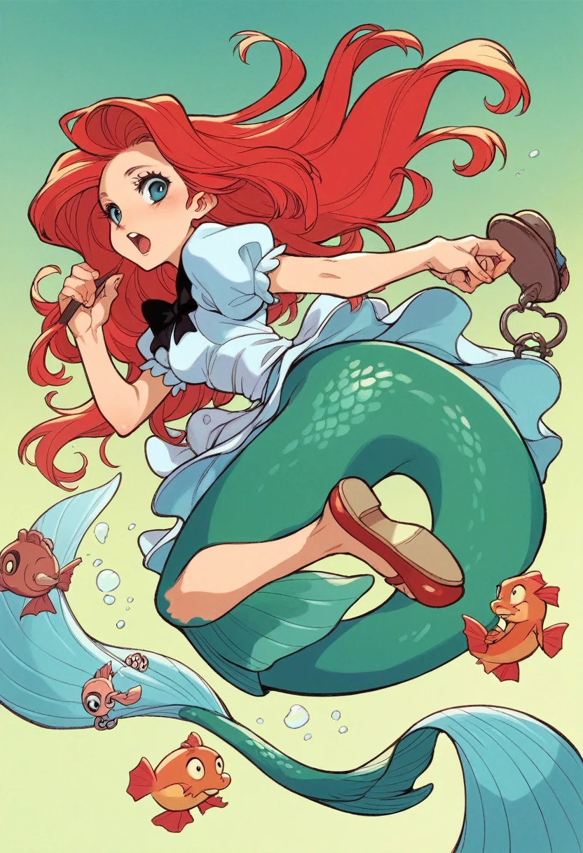 Alicia (From Alice in Wonderland) being a mermaid, playing with Ariel (From The Little Mermaid)