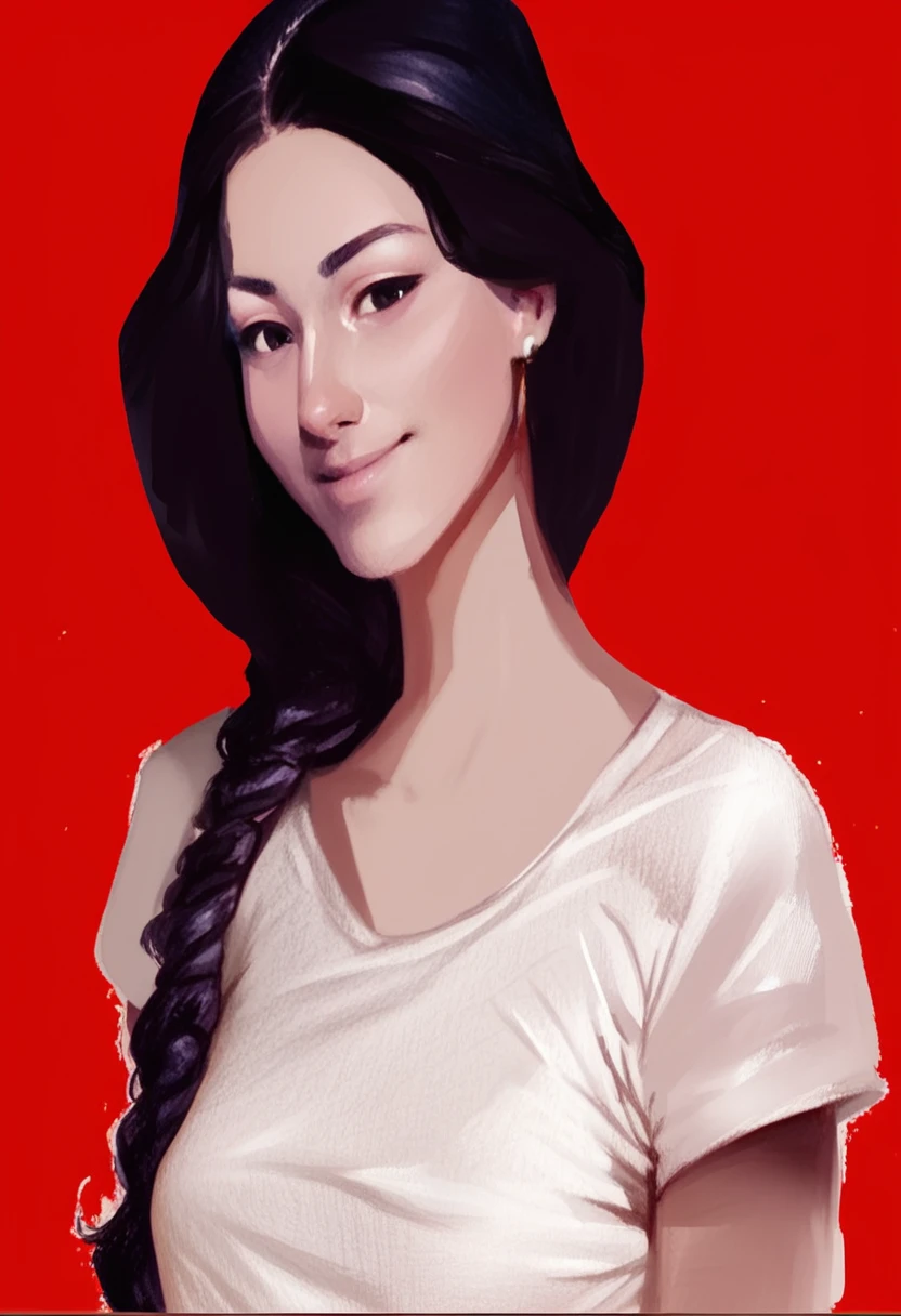 score_9, score_8_up, score_8, rating_safe, traditional art, 1girl, adamhughesstyle, minkostyle, realistic, black hair, loose untucked t-shirt, jeans pants, earrings, detailed
