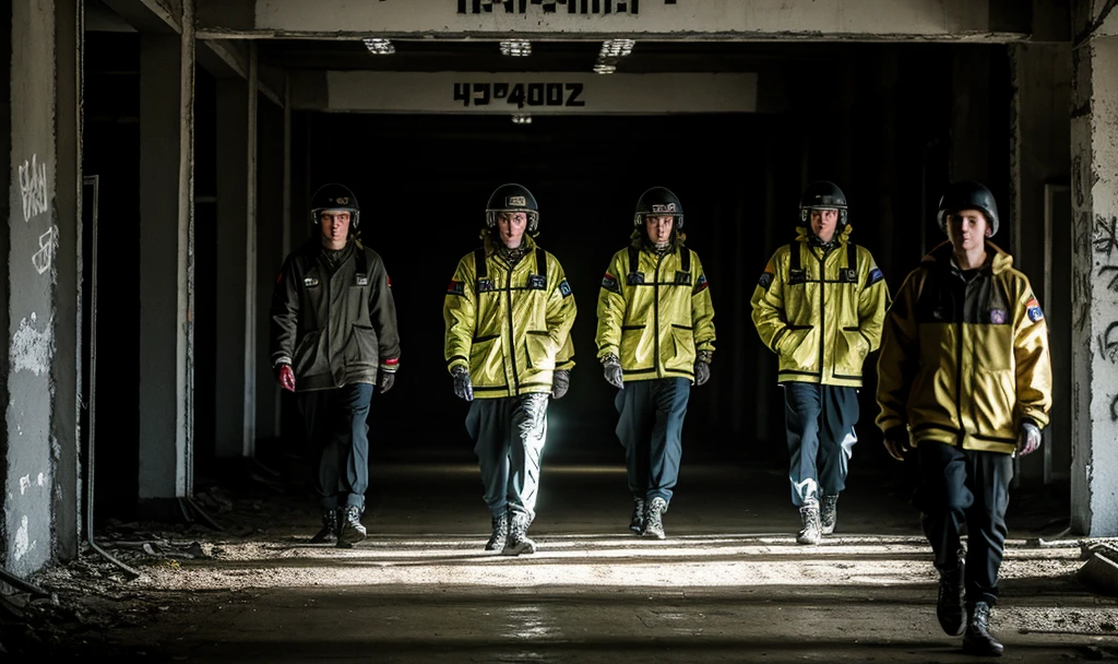 ((Best Quality)), ((Masterpiece)), (detailed), Chernobyl fashion catwalk with lights and punk graffiti that is empty with many details without people