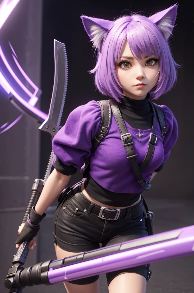3d purple cute cat with weapons shorty weapons