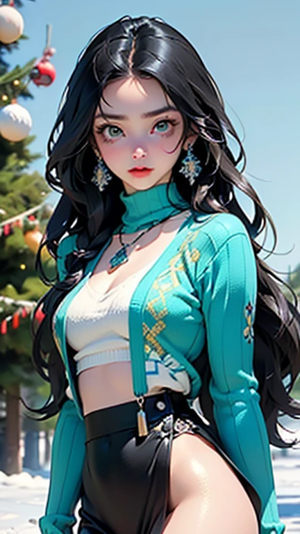 cute ,(((little ,tiny little body,little,chibi))),((())),((((1 toddler:1.4))),(baby face),(round face),(little chest),(big forhead:1.2),(anime with extremely cute and beautiful black hair)), ((((indian girl)))),(((flat chest))),((((black hair:1.35,messy hair,colored inner hair,absurdly long unkempt hair,dark hair,black hair,very long hair,voluminous hair,Thick hair,Dense hair,long hair)))),(((turquoise_eyes:1.3))),intricate eyes,beautiful detailed eyes,symmetrical eyes,big eyes:1.5,(((lustrous skin:1.5,bright skin: 1.5,skin tanned,shiny skin,very shiny skin,shiny body,plastic glitter skin,exaggerated shiny skin,illuminated skin))),(detailed body,(detailed face)), (cute,kawaii,(nsfw)),🦄,🌈, navel,(((modern princess,turquoise diadem,turquoise fur sweater, turquoise fur sweater outfit, wearing a turquoise fur sweater:1.3,turquoise winter sweater))), ((skirt)),(arabian clothes,with little blue clothing,((((furry edge clothing)))),(arabian jewelry,intricate necklace),(((intricate outfit,intricate clothes,embroidered outfit,ornate outfit))), (dynamic pose:1.0),embarrassed,(centered,scale to fit dimensions,Rule of thirds), ((snowy pine forest)),winter,scenery:1.25,((intricate scenery)),((snow forest background)),(Christmas tree:1.5), (Glossy winter ornaments),highres,sharp focus,(ultra detailed,extremely detailed),(photorealistic artwork:1.37),(extremely detailed CG unity 8k wallpaper),(((vibrant colors,vibrant theme))),(intricate),(masterpiece),(best quality),artistic photography,(photography taken by sldr),(intricate background),perfect rendered face,perfect face details,realistic face,photo realistic,analog style,((intricate detail)),(((realism))),