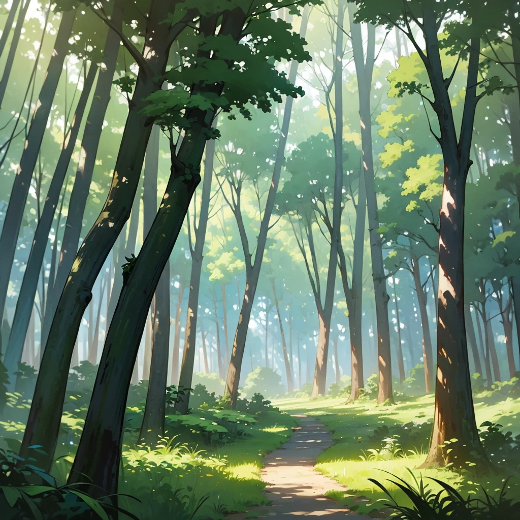 painting of a forest scene with a sunbeam and trees, background art, anime background art, forest drawing elegant, painting of a forest, forest clearing, verdant forest, forest clearing landscape, lush environment, forest environment, forest outside, environment art, environment painting, sunny environment, peaceful environment, anime lush john 8k woods, sunlight study, wooded environment
