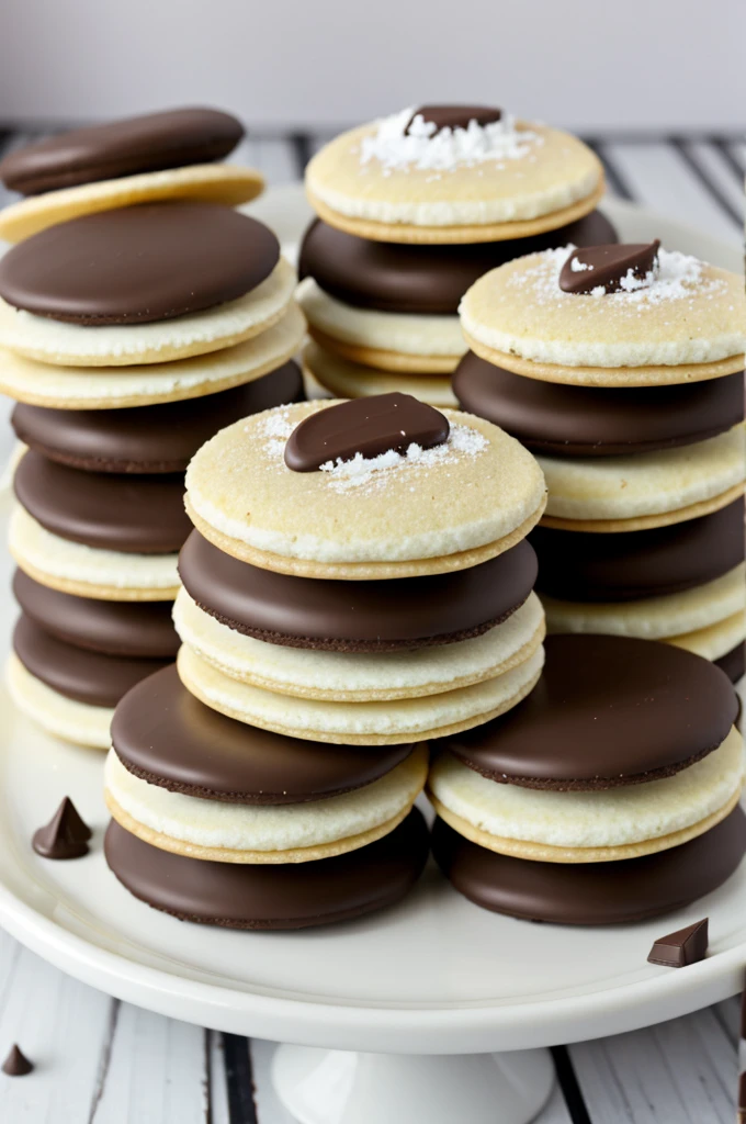 alfajores dipped in white and dark chocolate