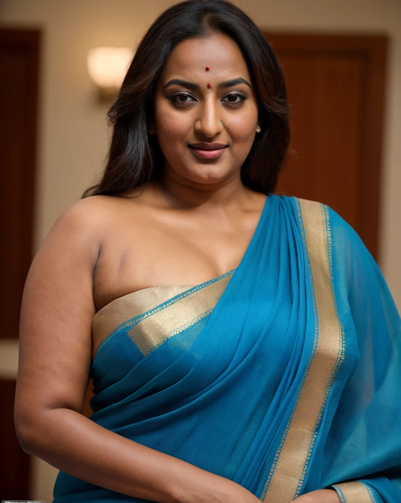 Foto RAW, photorealistic, photography, full body shot, 50 years old Woman, master shot, perfect eyes, goddess like beauty, pierced eyes, perfect thick chubby mallu Desi aunty bhabhi, Wearing a Stanapatta, a chest-band.Saree model, model Photography, Indian saree shoot, Indian traditional wear advertising photography, traditional wear brand shoot, face of Indian actress Sonakshi Sinha, masterpiece, realistic, realism, incredible details, pleasure, photorealism, detailed skin, skin pores, high contrast, photorealistic Artstation 8k HD digital art trend of high definition and detailed realistic skin texture, ultra detail, realistic skin texture, armature, best quality, ultra high definition, (photorealistic:1.4),, high resolution, detail, raw photo, sweat, Re sharp, by Lee Jefferies Nikon D850 Film Stock Photo 4 Kodak Portra 400 Camera F1.6 Lens Rich Color Ultra Real Realistic Realistic Textures Dramatic Lighting Unreal Engine Trending at Art Station Cinestill 800,(pele altamente detalhada: 1.2), 8k UHD, DSLR, soft-lighting, alta qualidade, grain of film, Fujifilm XT3,she didn't like to wear blouse or bra, she is happy to wear only saree, she hates blouse or bra, detailed hairy armpits, hyper realistic skin, skin pores, sweat, veins,