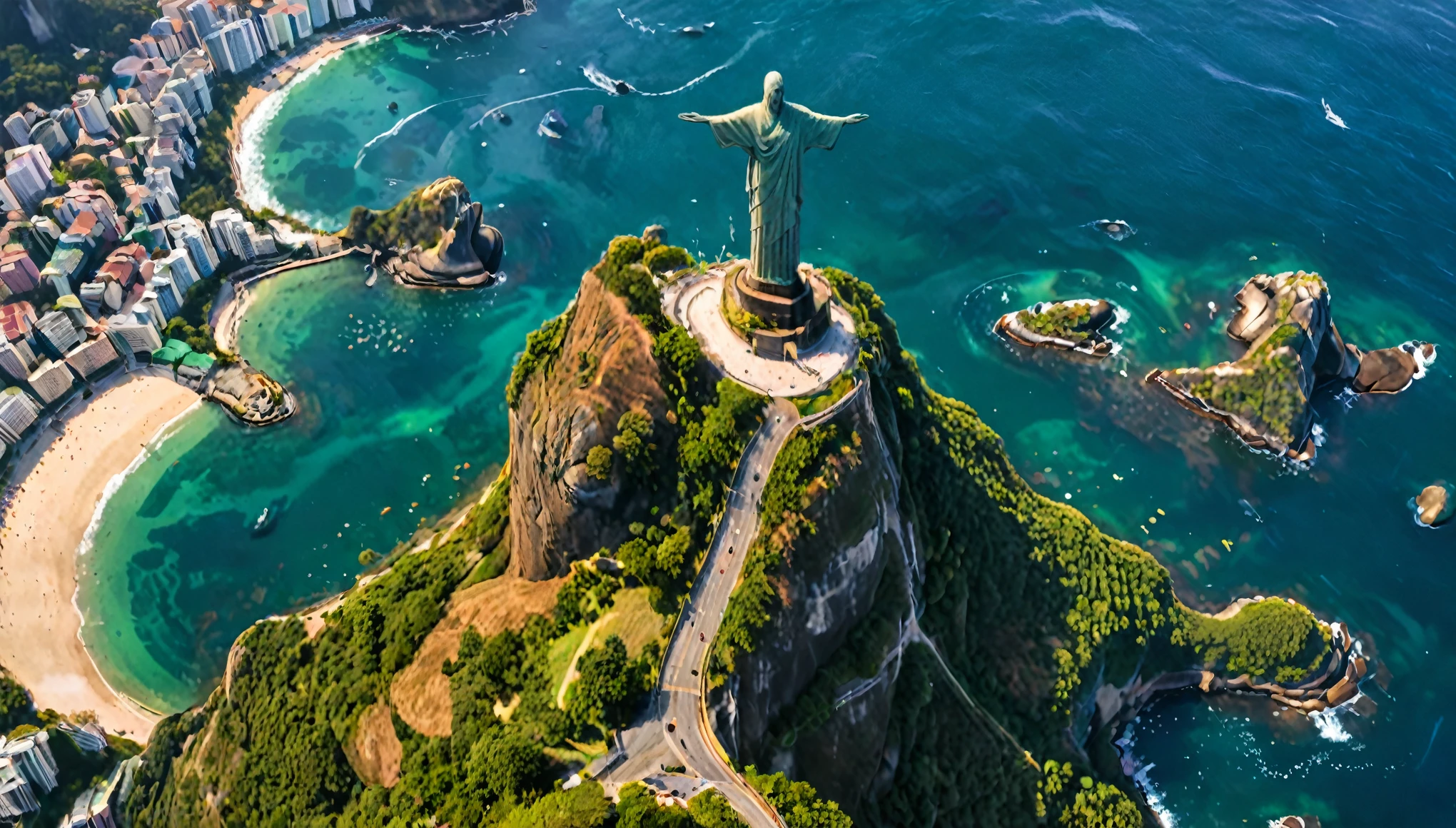 Reality,4K,8K, Vibrant and colorful landscape ,Brazil,Rio de Janeiro,Christ the Redeemer ,Ocean,With bold brushstrokes and unnatural colors