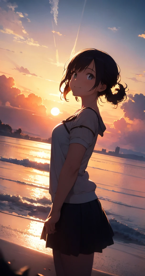 masterpiece, Highest quality, Movie stills, One girl, Cloud Girl, Floating in the sky, close, bright, Happy, Warm and soft lighting, sunset, (spark:0.7)