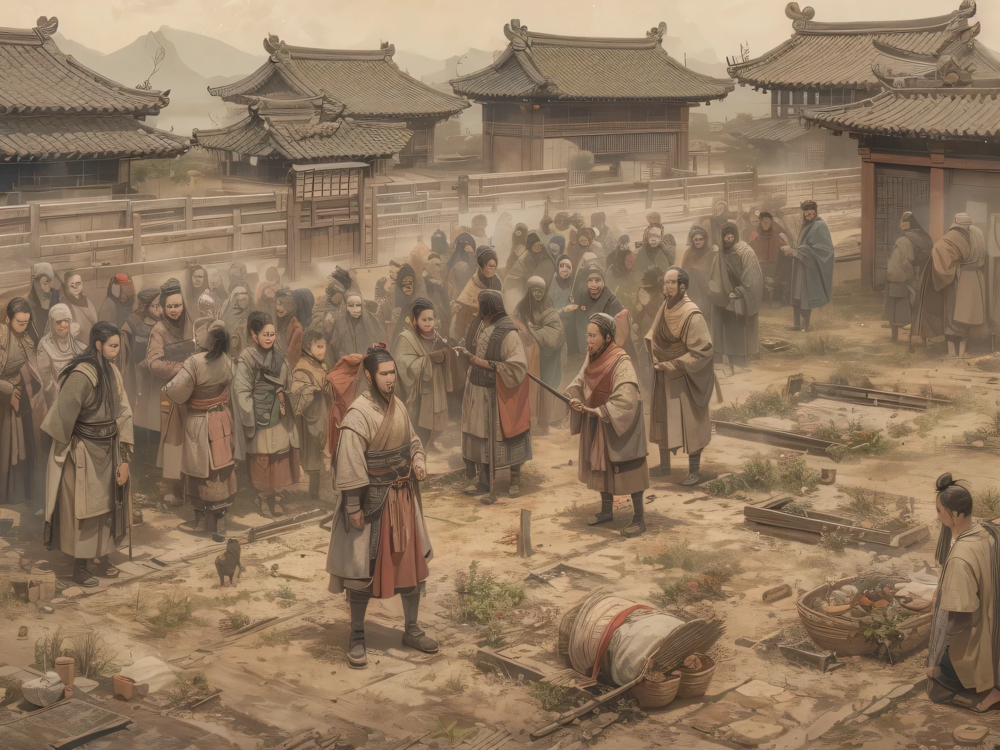 Rule of Thirds, dystopia, ancient china, people starving to death, corpses,