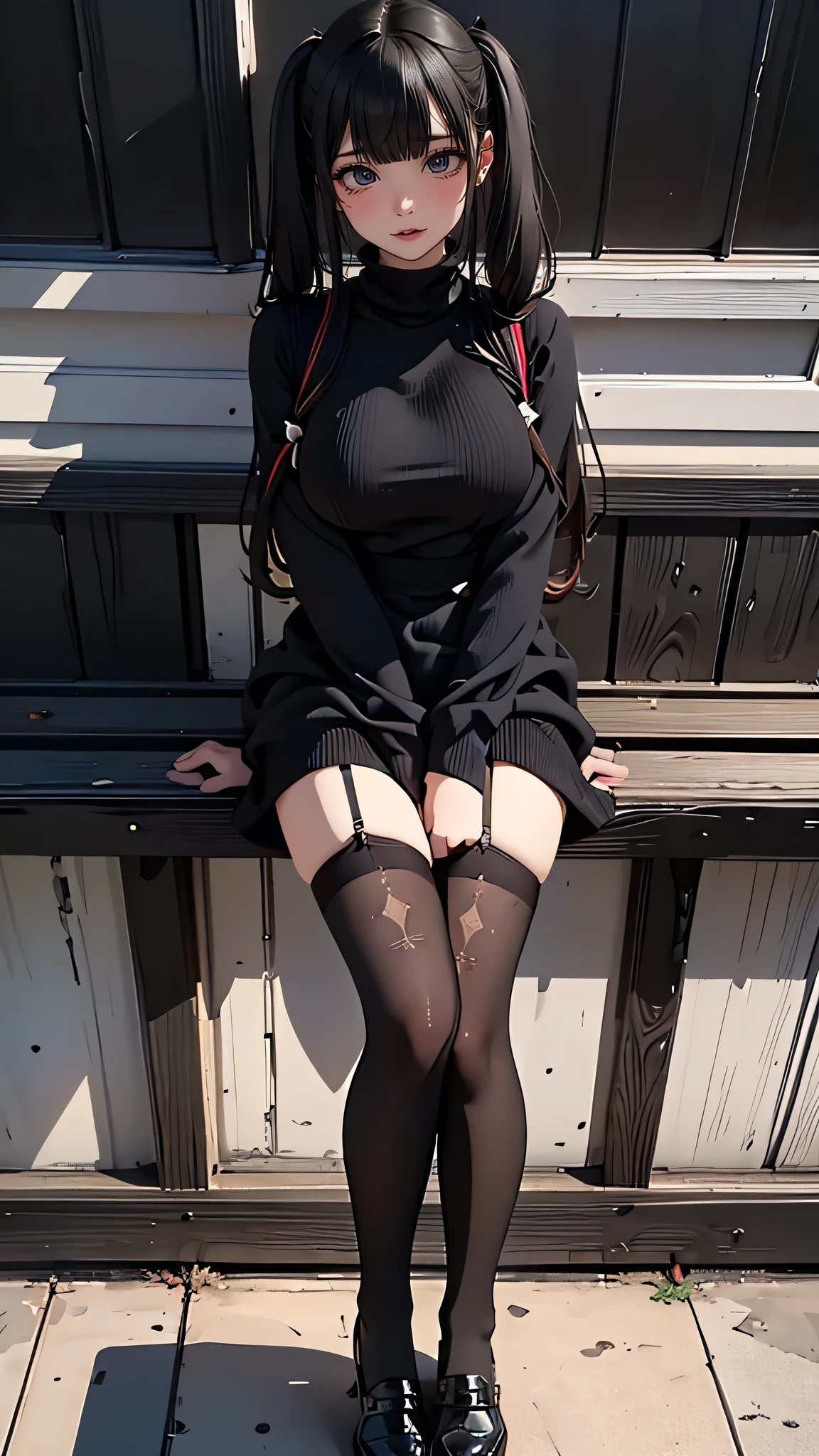 virgin destroyer sweater,black pantyhose,spread legs,high school girl,(Thin type),(large breasts),(random hairstyle),(Highest image quality, (8K), Ultra-realistic, Best Quality, High quality, High Definition, high quality texture, high detailing, Beautiful detailed, fine detailed, extremely details CG, Detailed texture, realistic representation of face, masterpiece, presence)