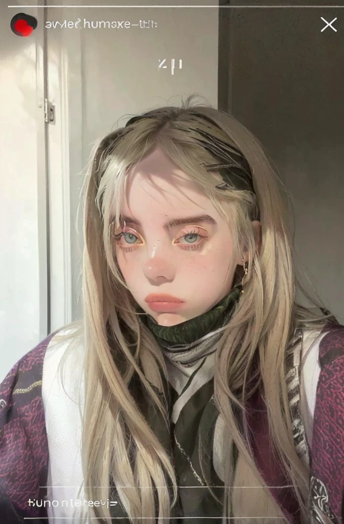 a close-up of a woman with long hair and a scarf, Billie Eilish, no-makeup, Billie eilish, 2 4 year old female model, Billie Eilish, blonde hair and large eyes, Beautiful Nordic Woman