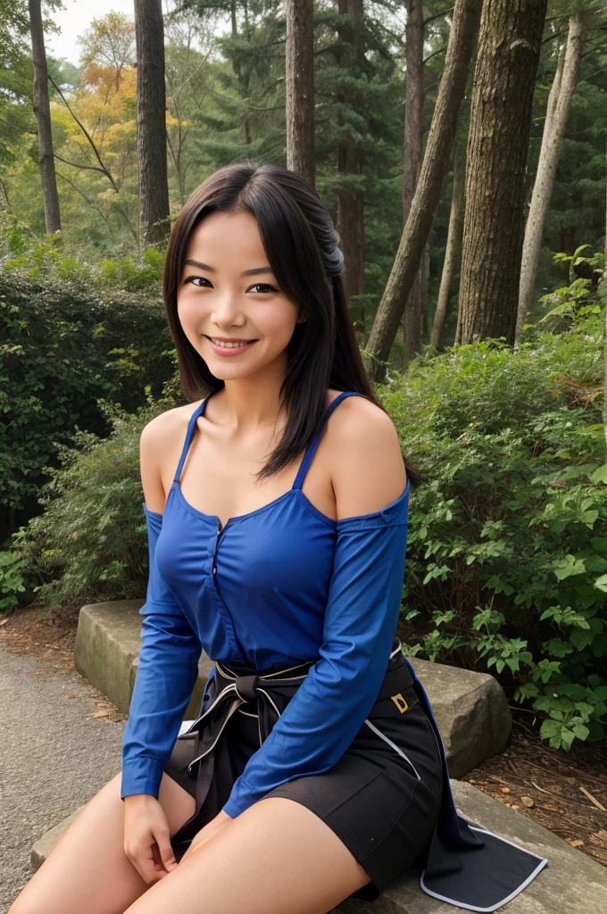 girl with katana smiling while sitting