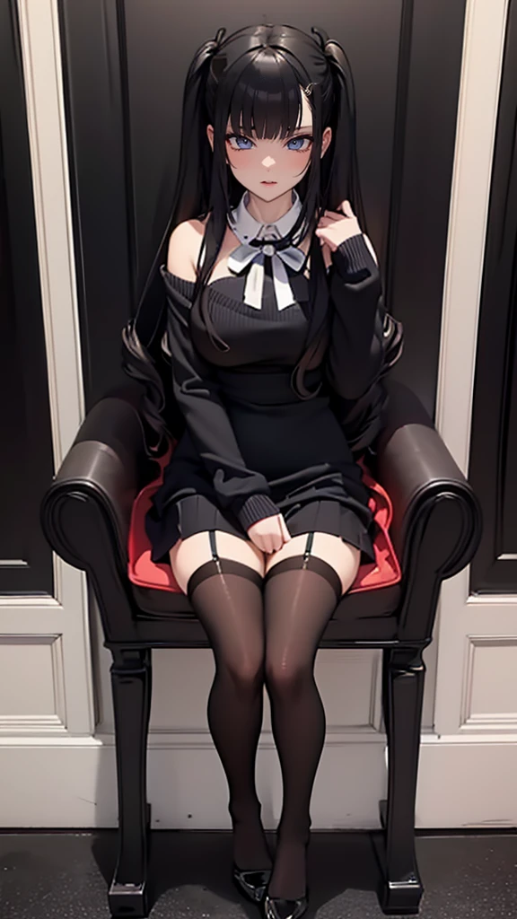 virgin destroyer sweater,black pantyhose,spread legs,high school girl,(Thin type),(large breasts),(random hairstyle),(Highest image quality, (8K), Ultra-realistic, Best Quality, High quality, High Definition, high quality texture, high detailing, Beautiful detailed, fine detailed, extremely details CG, Detailed texture, realistic representation of face, masterpiece, presence)