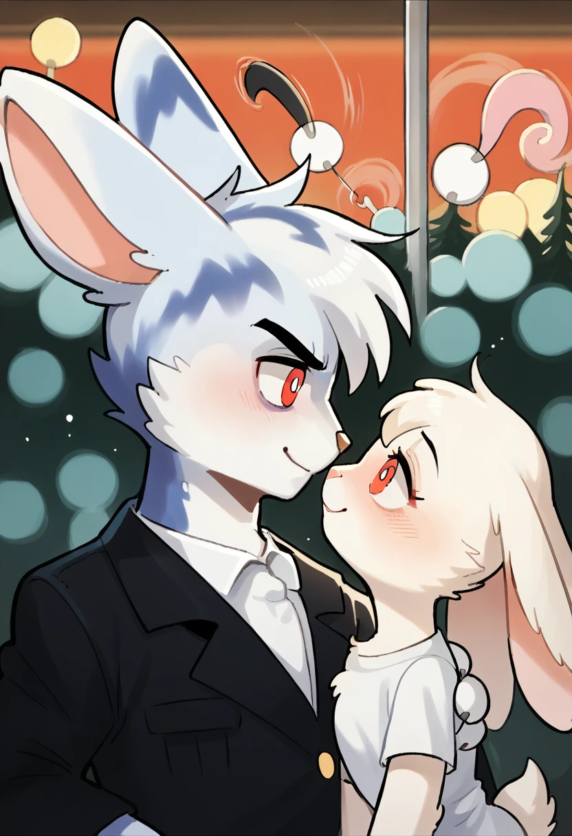 (tezuka osamu style) , Hallucination, daydream , bokeh , Controlled by darkness, Kama Sutra , hairy fur rabbit couple