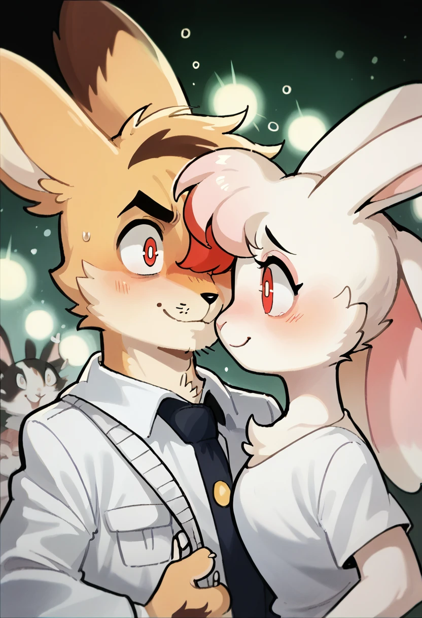 (tezuka osamu style) , Hallucination, daydream , bokeh , Controlled by darkness, Kama Sutra , hairy fur rabbit couple