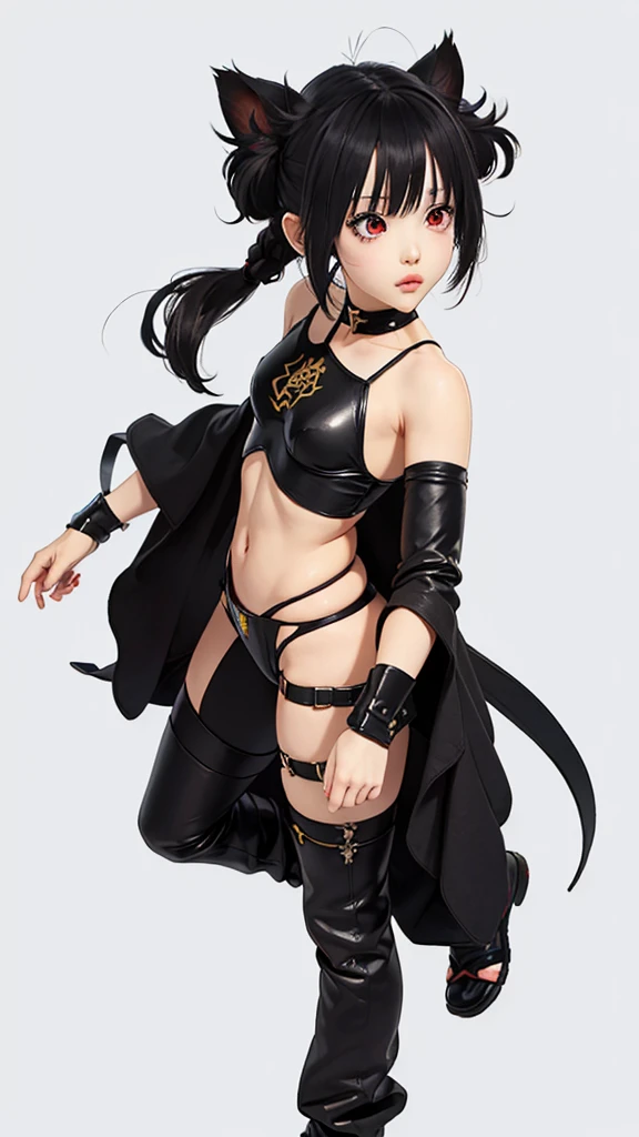 ((full body)) a cartoon of a boy with a mask, trigger anime art style, anime style épico, personaje de anime style, ,long hair slightly wavy slightly past the shoulders, black bangs, small black pigtails on the sides, cute cat ears, beautiful thin red eyes,, anime shading vector, anime style, ninja mk, Kakashi Hatake, kakashi, Unknown art style, high quality anime art style, stylized anime, Aguas Thancred, solo anime style