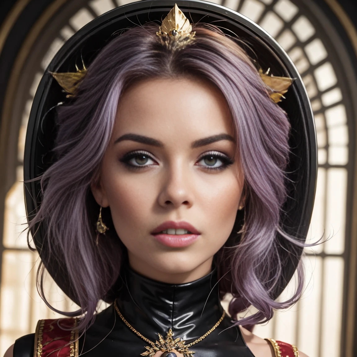 ultra detailed,beautiful and aesthetic,​masterpiece,best quality,1 girl, nyx, (Full body:1.1),extremely detail,seductive pose,elegant,(Gold:1.2) gown(matt black and (Purple:1.4) Nanosuit:1.1) queen, divine, Fantasies, unreal, (futuristic throne room:1.1) 23/75, (Extremely detailed oil painting:1.2), Lighting effects, divine rays, hand painted, render, 8K, octane render, Cinema 4D, blender, dark, atmospheric 4K ultra detailed, cinematic sensual, keen focus, humorous illustration, Large depth of field, ​masterpiece, colours, 3d octane render, 4K, conceptual art, Trends on Artstation, hyper-realistic, Vivid colours, extremely detail CG unity 8K wallpaper, Trends on Artstation, Trends bei CGSociety, complicated, high detailed, dramatic, detailed skin structure, (Blush:0.5), (Goose flesh:0.5), Subsurface scattering